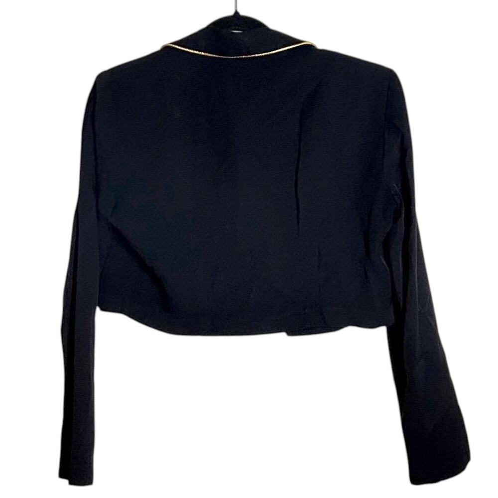 Vintage 80's-90's Cropped Black Blazer Jacket Gold Trim Mod Officecore M 6 - Picture 3 of 6